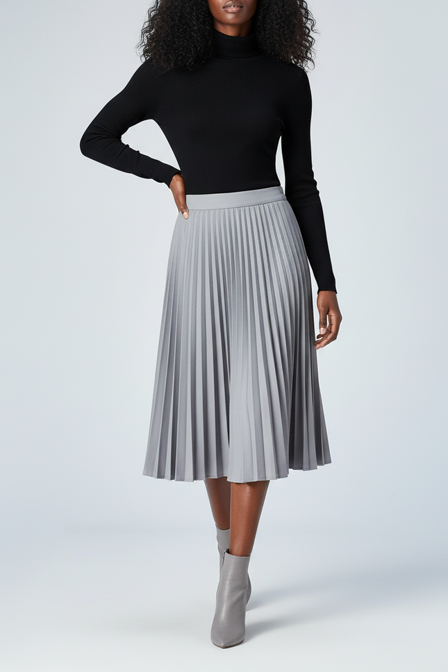 Jupe Patineuse Grise Plissée Chic