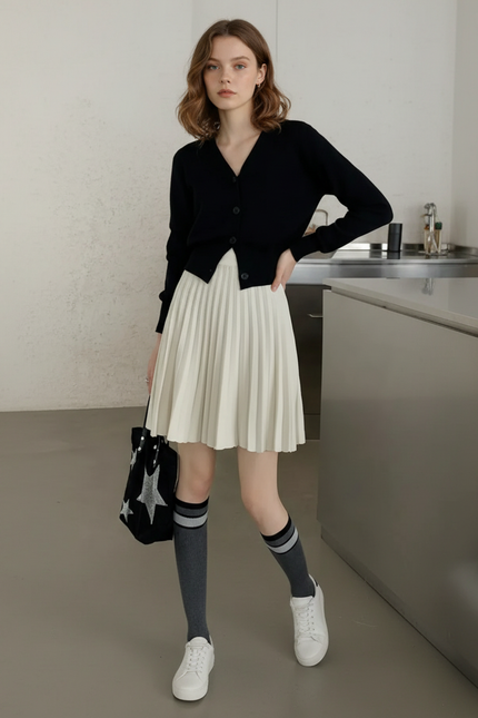 Jupe Patineuse Blanche Plissée Preppy