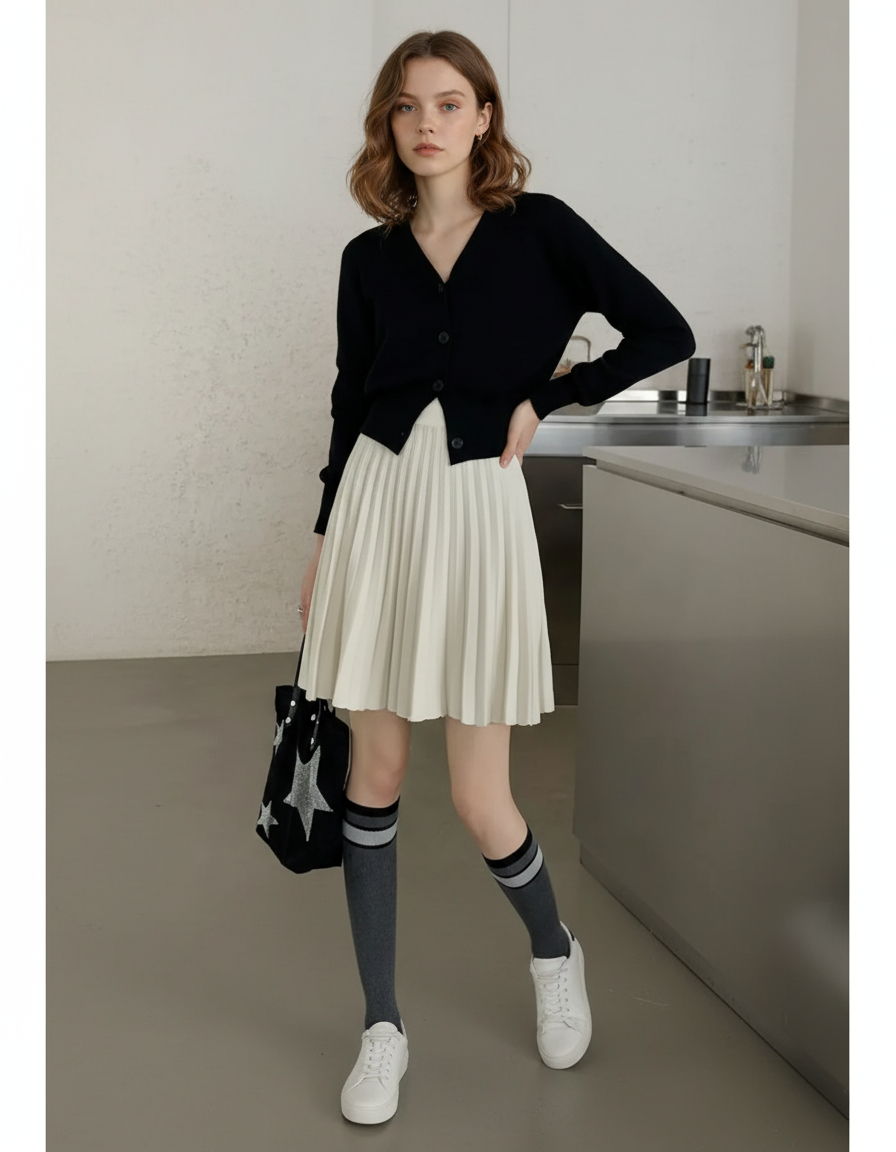 Jupe Patineuse Blanche Plissée Preppy