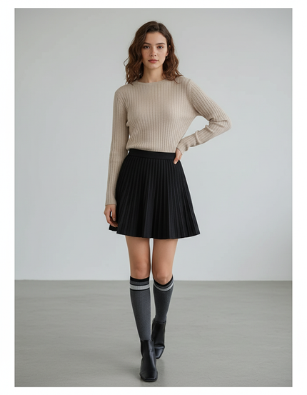 Jupe Patineuse Noire Plissée Décontractée