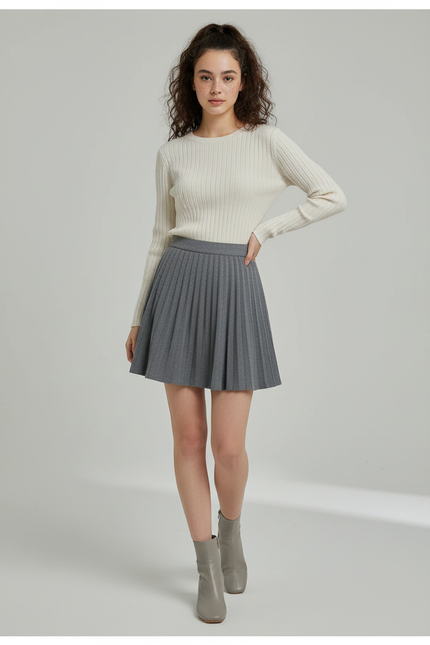 Jupe Patineuse Grise Plissée Décontractée