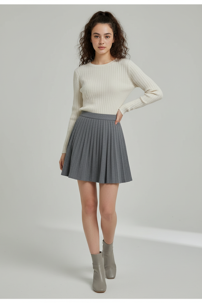 Jupe Patineuse Grise Plissée Décontractée