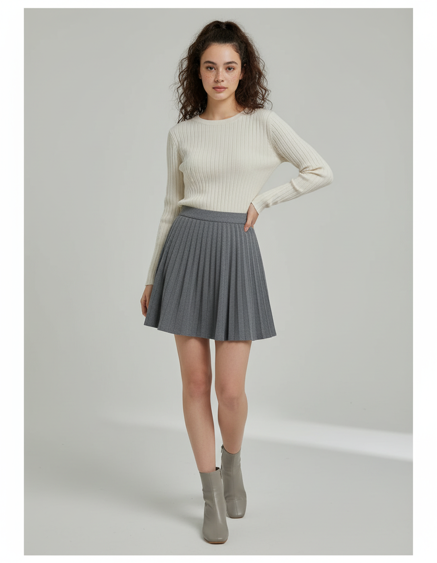 Jupe Patineuse Grise Plissée Décontractée