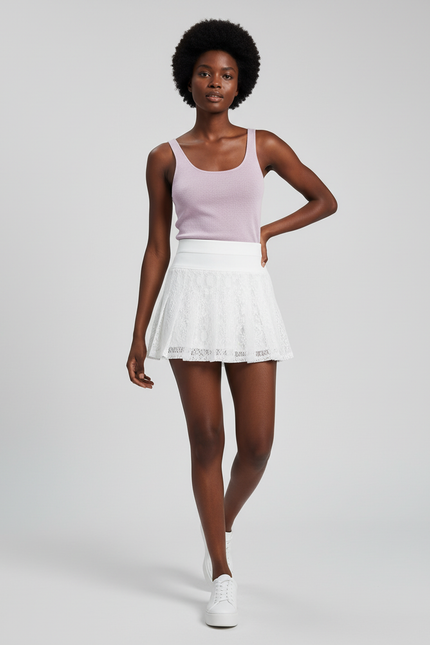 Jupe Patineuse Blanche Dentelle Plissée