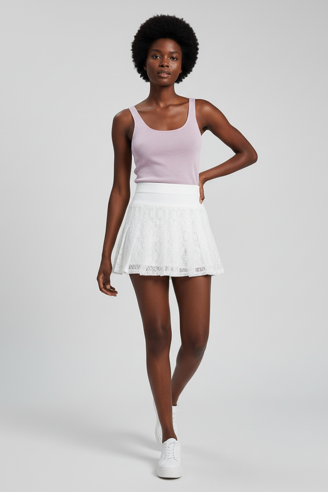 Jupe Patineuse Blanche Dentelle Plissée