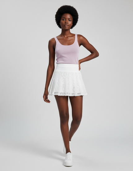 Jupe Patineuse Blanche Dentelle Plissée