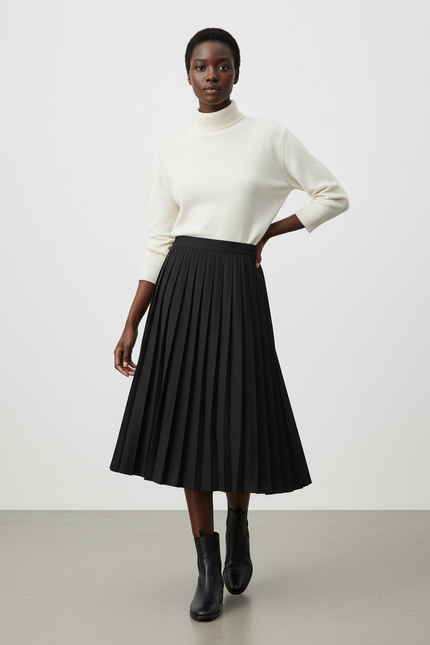 Jupe Patineuse Plissée Midi Élégante
