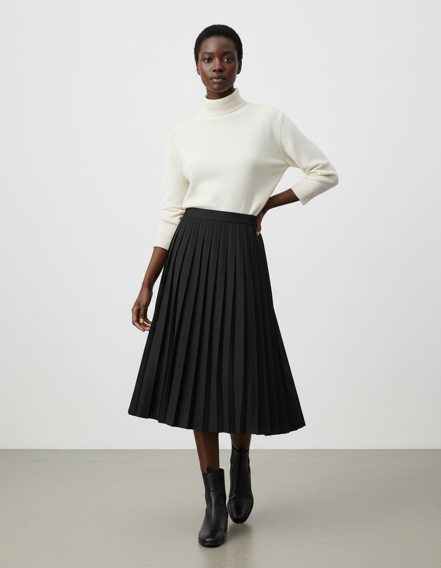 Jupe Patineuse Plissée Midi Élégante
