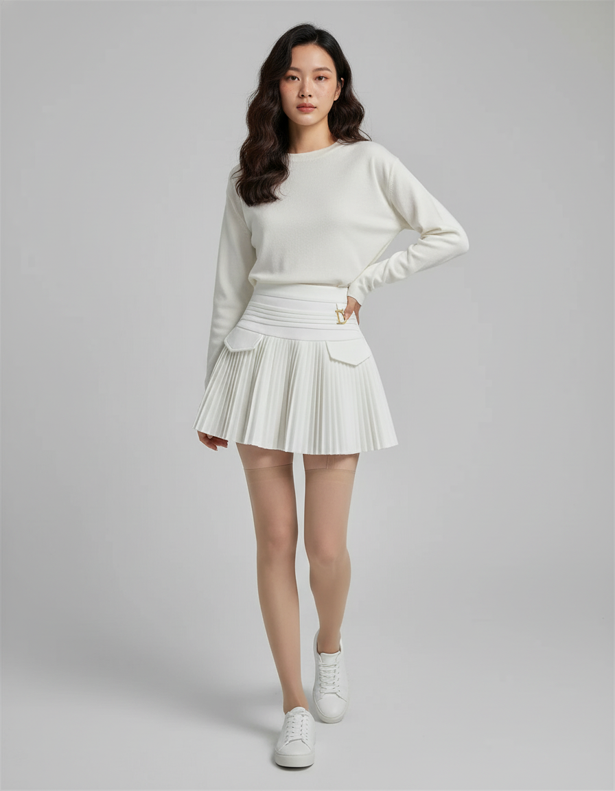 Jupe Patineuse Blanche Plissée Chic