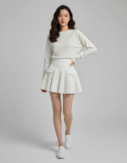 Jupe Patineuse Blanche Plissée Chic