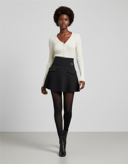 Jupe Patineuse Noire Plissée Décontractée Fluide