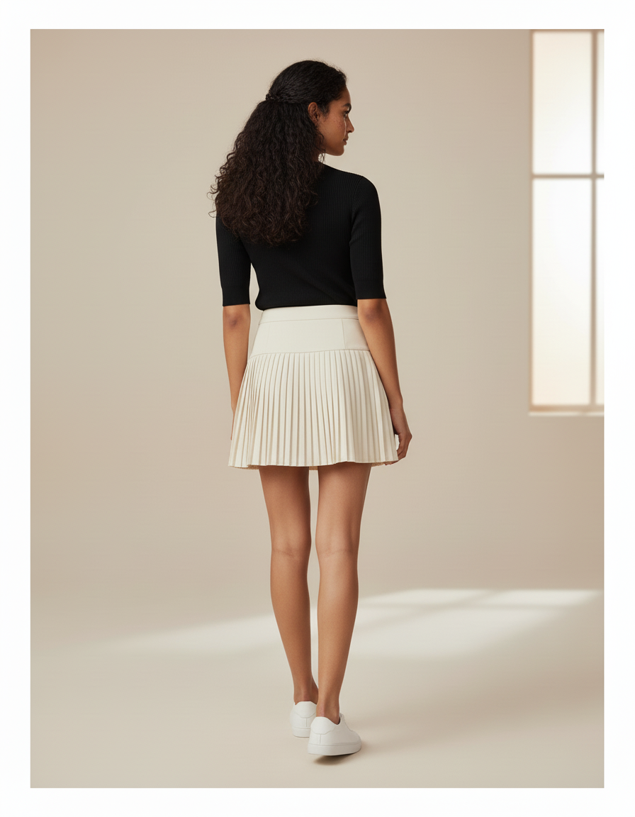 Jupe Patineuse Crème Plissée Élégante