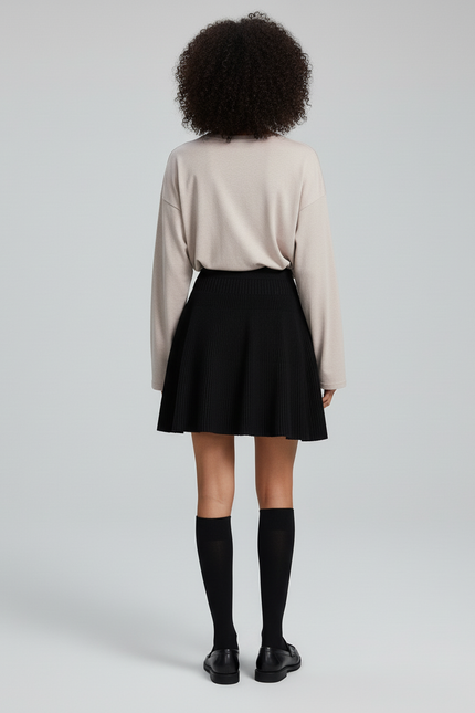 Jupe Patineuse Noire Taille Haute