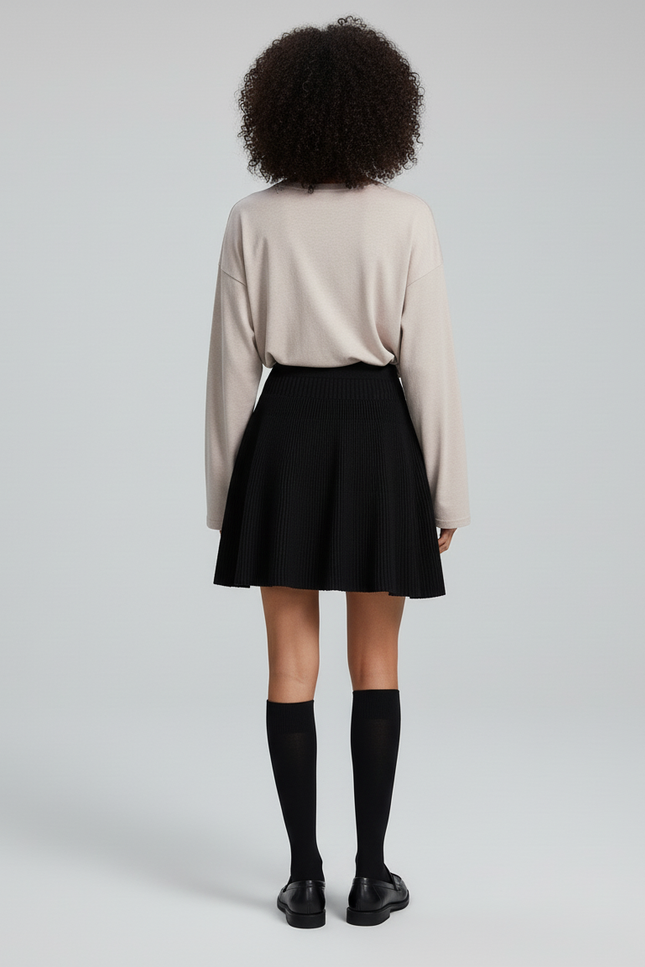 Jupe Patineuse Noire Taille Haute