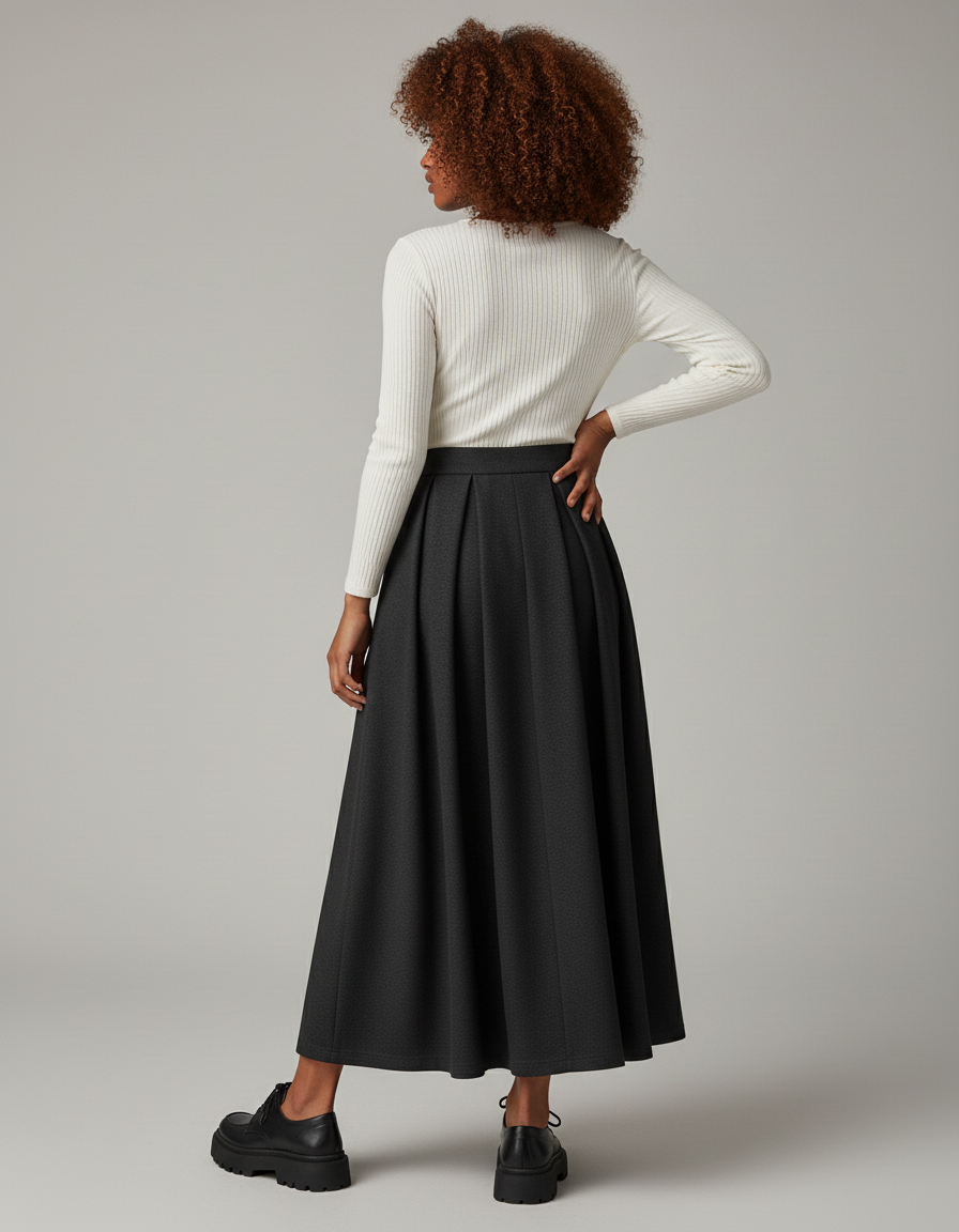 Jupe Patineuse Noire Plissée Élégante