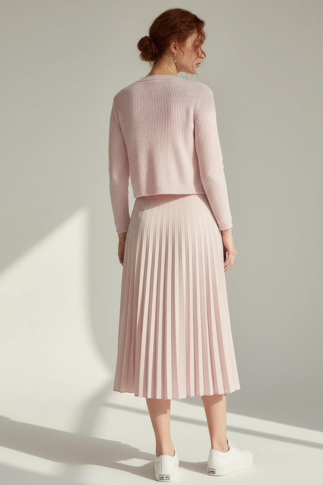 Jupe Patineuse Plissée Rose Pâle Fluide