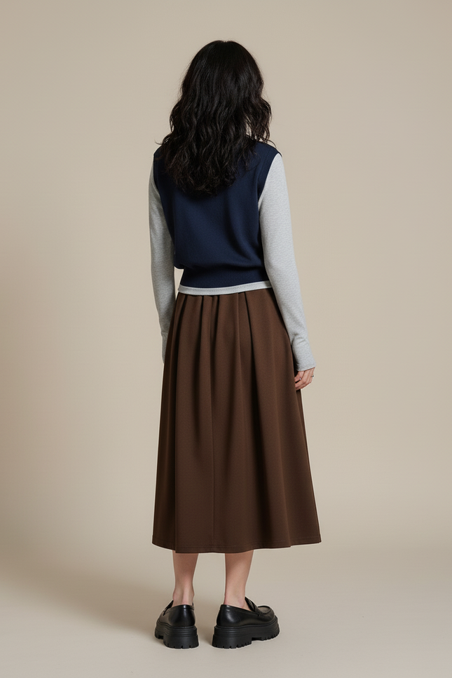 Jupe Patineuse Marron Plissée Élégante