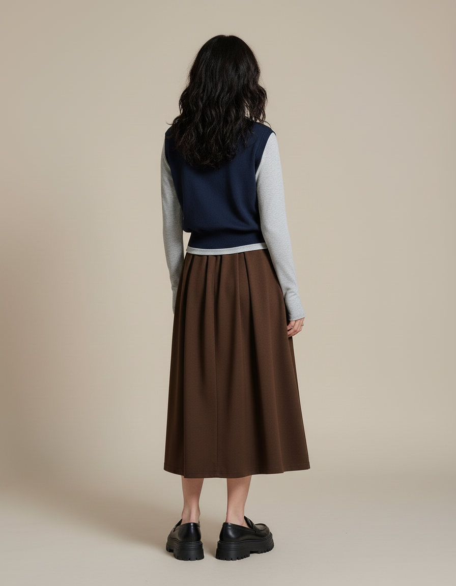 Jupe Patineuse Marron Plissée Élégante