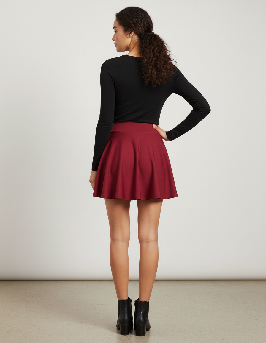 Jupe Patineuse Rouge Bordeaux Mini Fluide