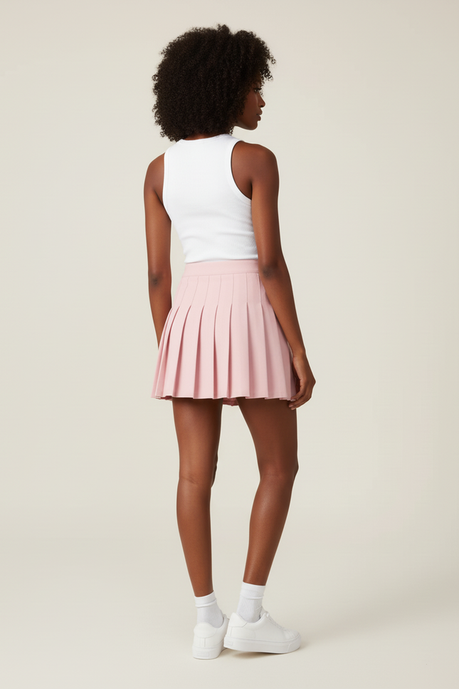 Jupe Patineuse Rose Pâle Plissée Chic