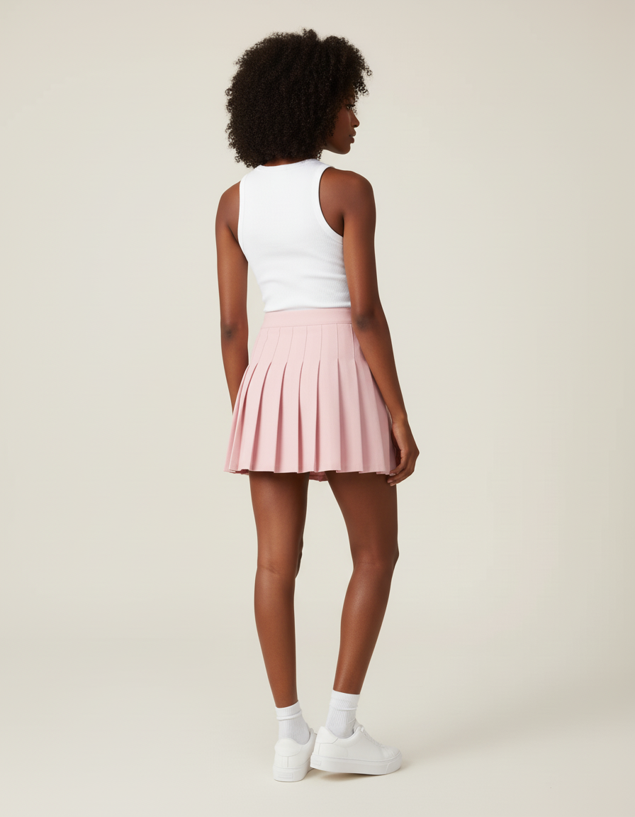 Jupe Patineuse Rose Pâle Plissée Chic