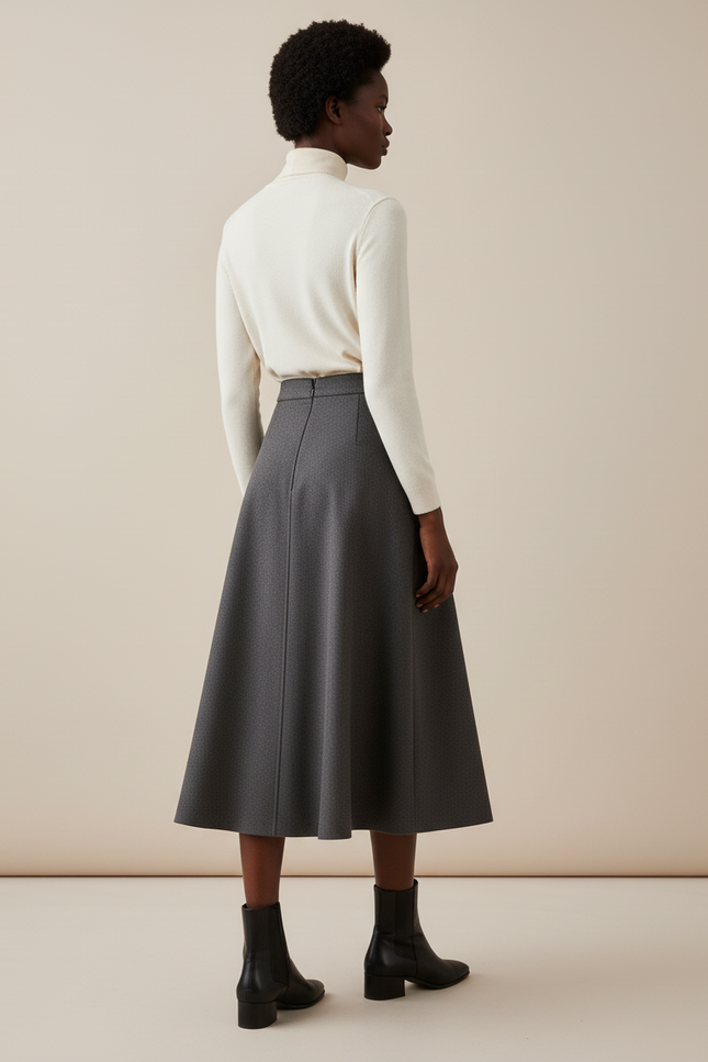 Jupe Patineuse Grise Évasée Chic