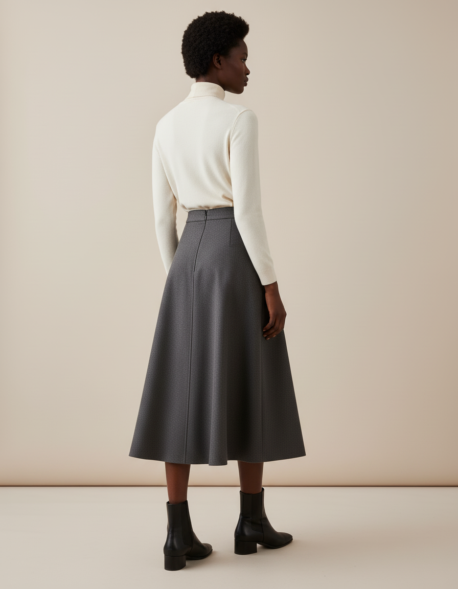 Jupe Patineuse Grise Évasée Chic