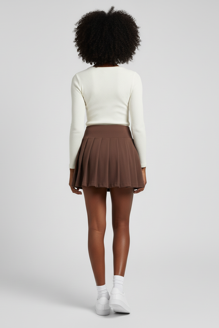 Jupe Patineuse Marron Plissée Sportive