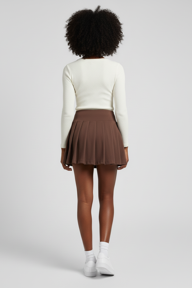 Jupe Patineuse Marron Plissée Sportive