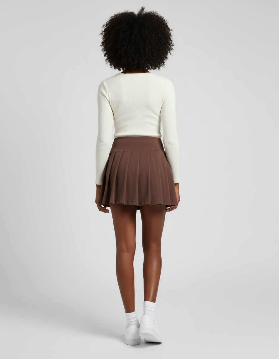 Jupe Patineuse Marron Plissée Sportive