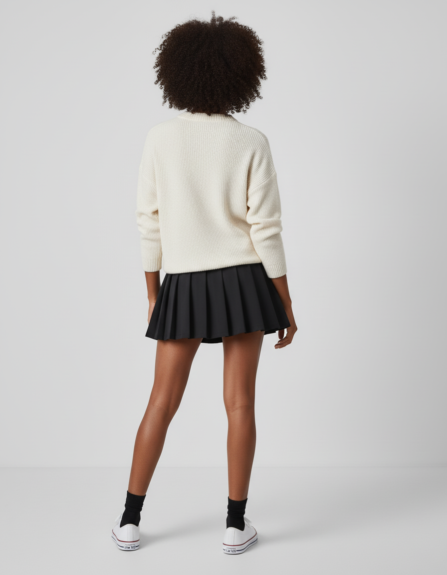 Jupe Patineuse Noire Taille Haute Plissée