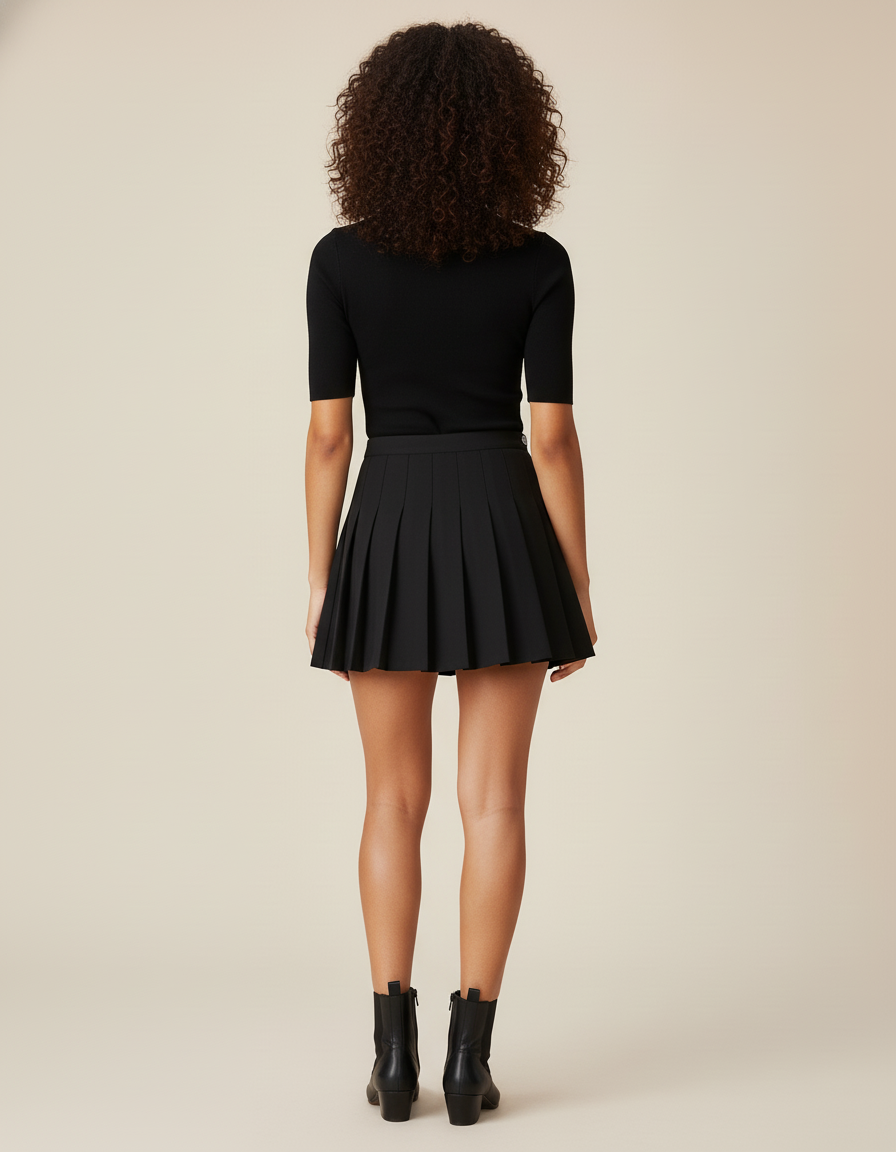 Jupe Patineuse Noire Plissée Chic Tendance