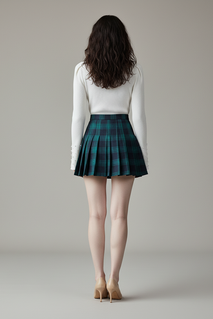 Jupe Patineuse Plissée Plaid Chic