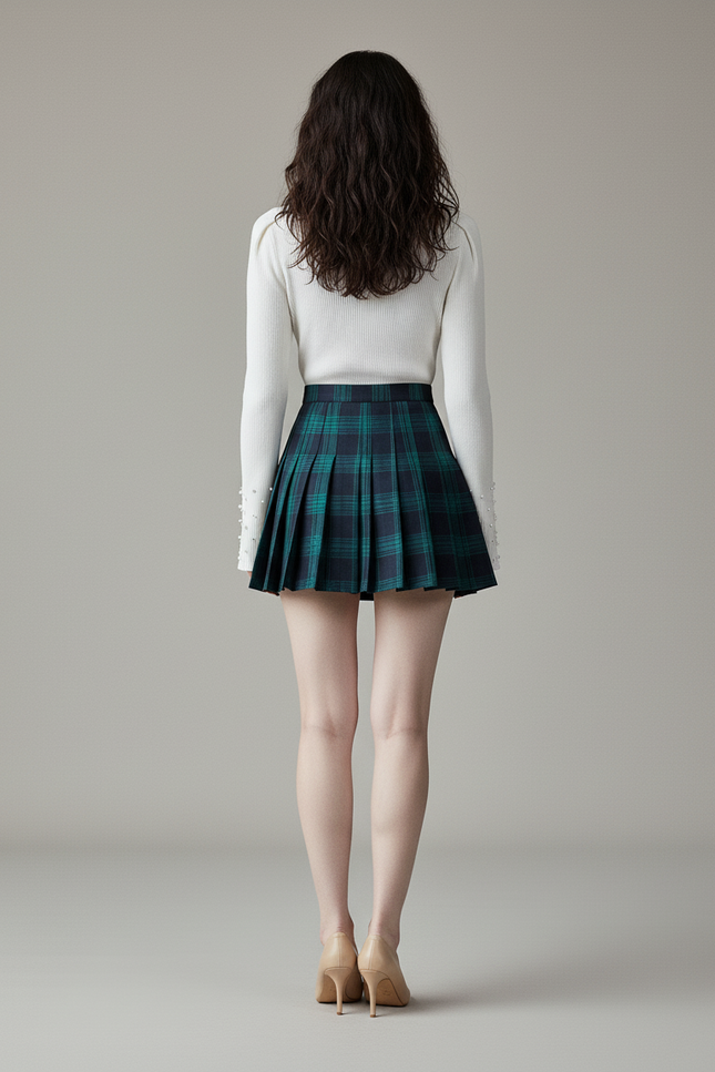 Jupe Patineuse Plissée Plaid Chic