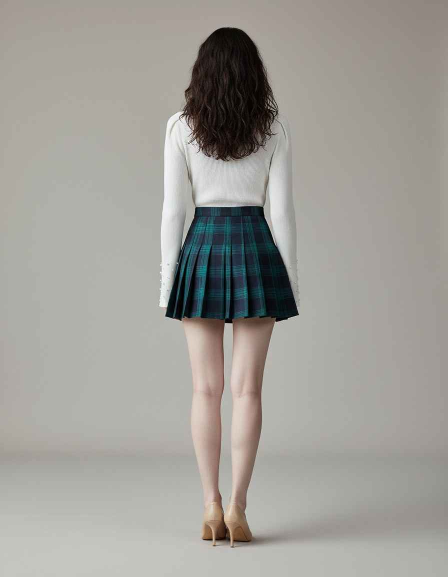 Jupe Patineuse Plissée Plaid Chic