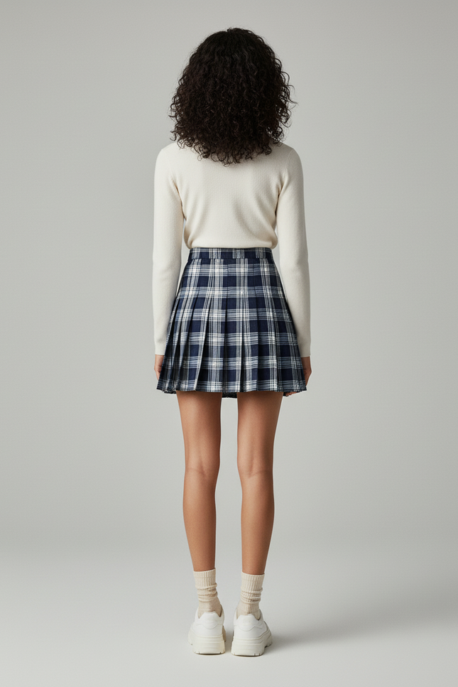 Jupe Patineuse Plaid Plissée Chic