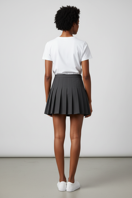 Jupe Patineuse Gris Foncé Plissée Mini