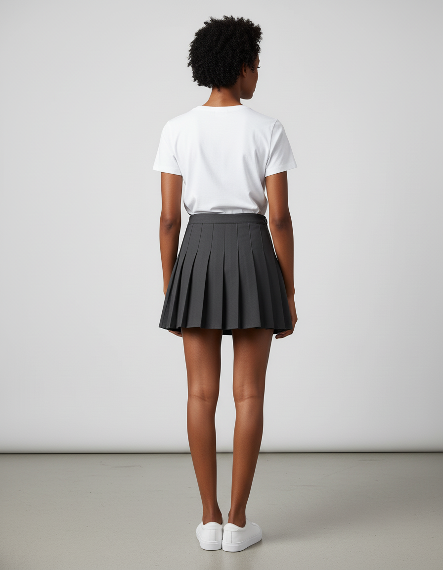 Jupe Patineuse Gris Foncé Plissée Mini