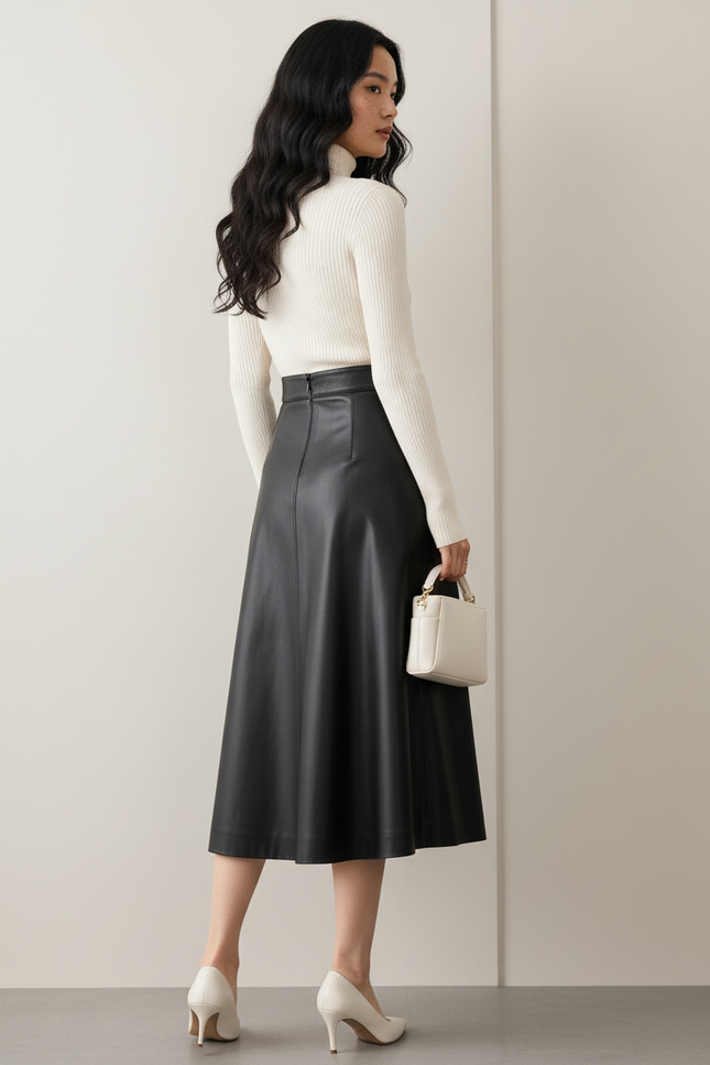 Jupe Patineuse Noire Simili Cuir