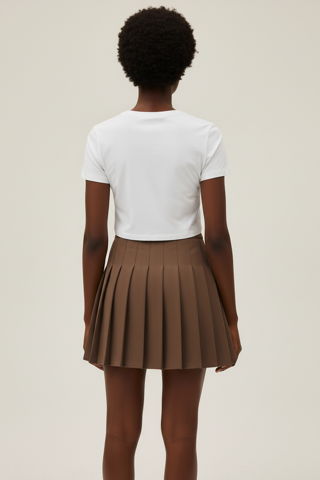 Jupe Patineuse Marron Plissée Chic Chaleureuse