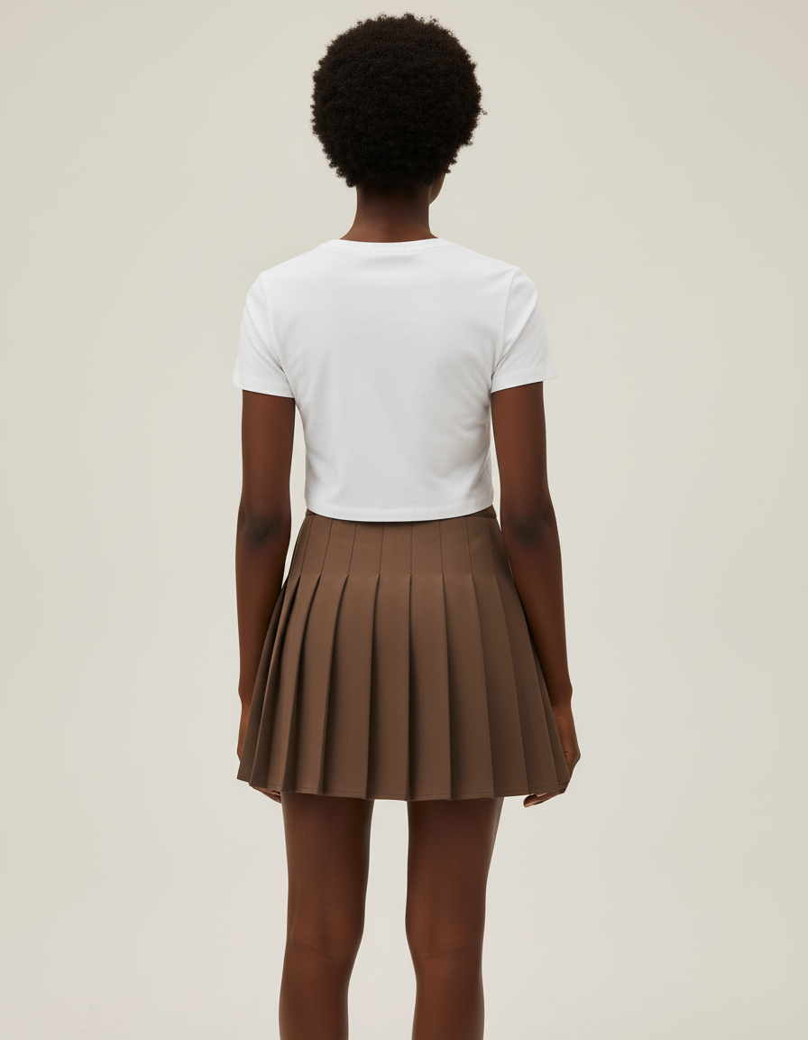 Jupe Patineuse Marron Plissée Chic Chaleureuse