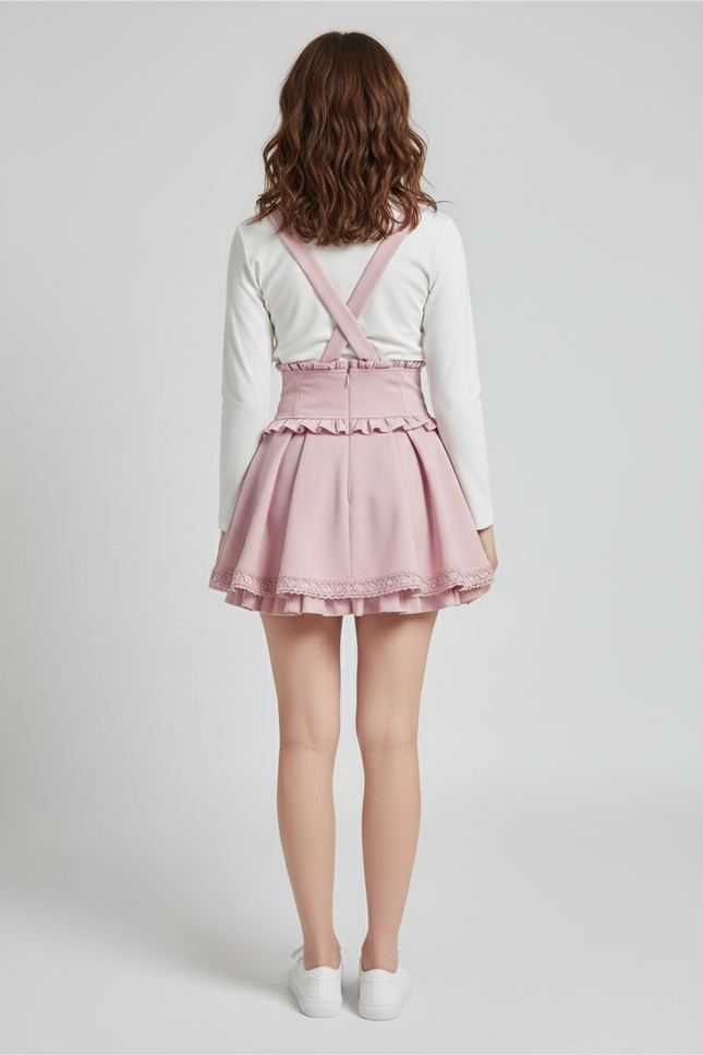 Jupe Patineuse Rose À Bretelles Chic