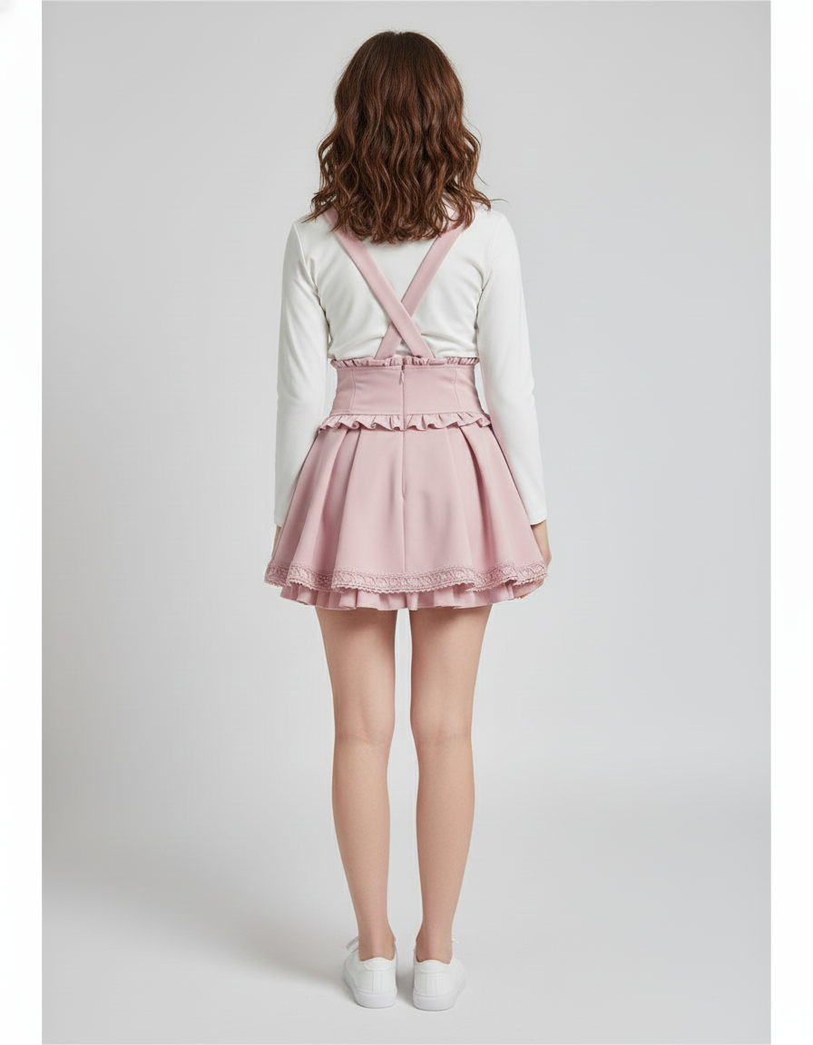 Jupe Patineuse Rose À Bretelles Chic