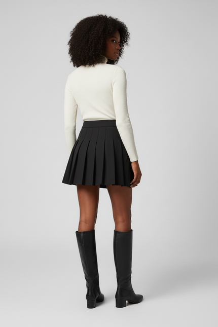 Jupe Patineuse Noire Plissée Chic Classique