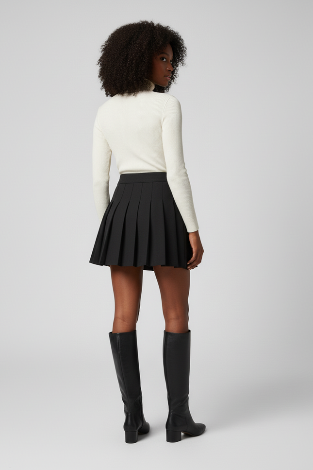 Jupe Patineuse Noire Plissée Chic Classique