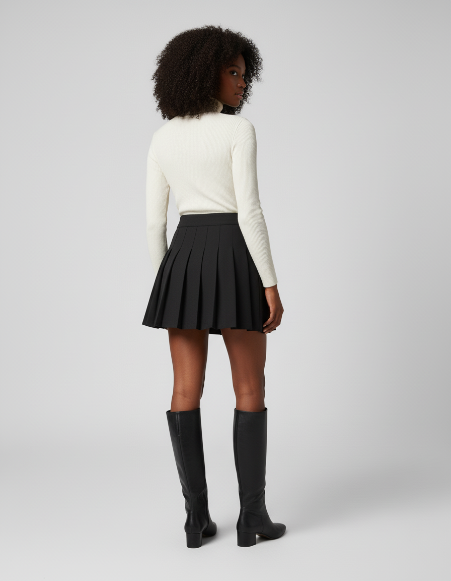Jupe Patineuse Noire Plissée Chic Classique