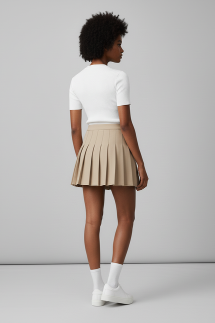 Jupe Patineuse Beige Plissée Chic