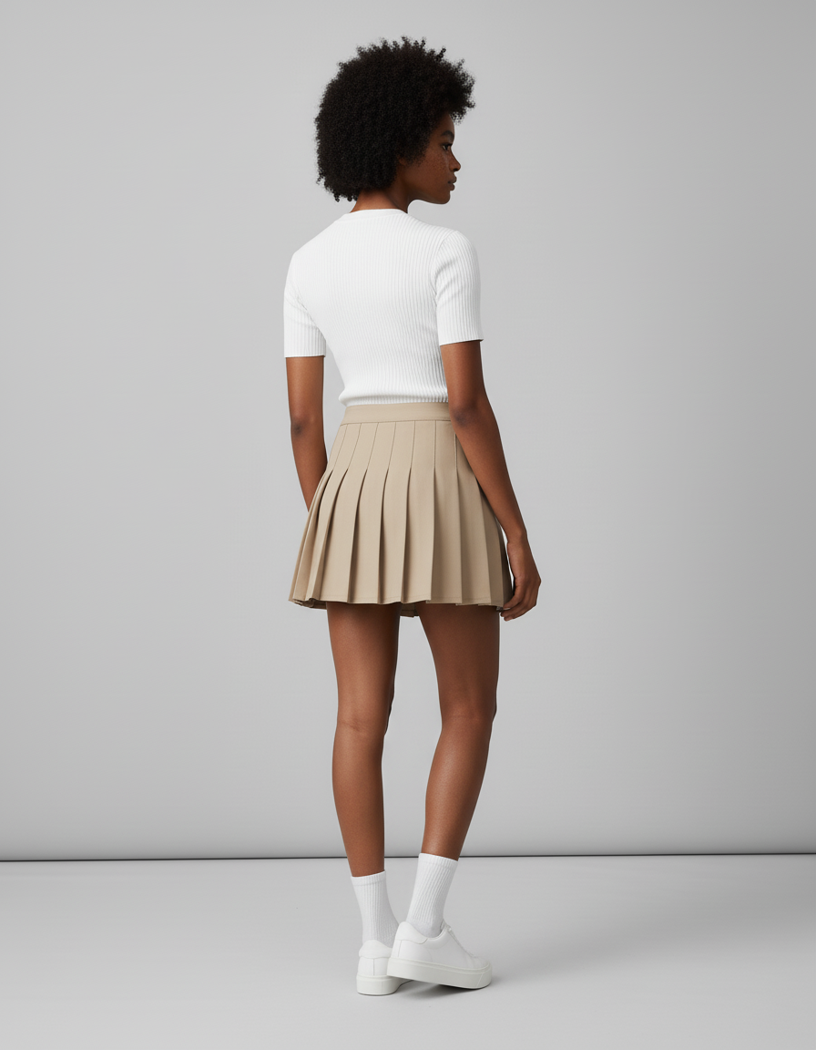 Jupe Patineuse Beige Plissée Chic