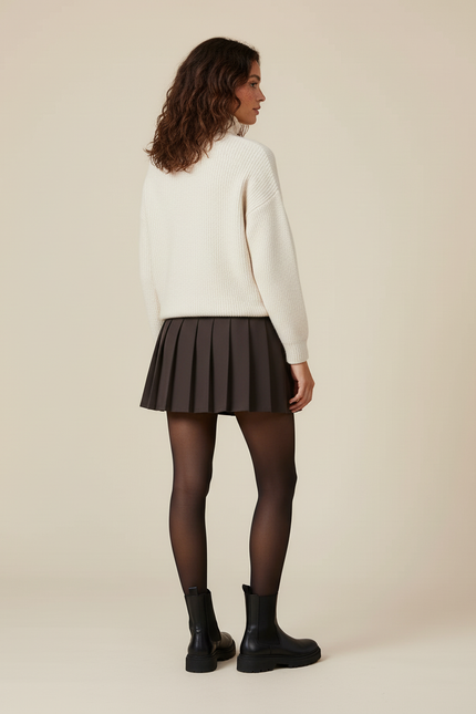 Jupe Patineuse Marron Plissée Chic Élégante