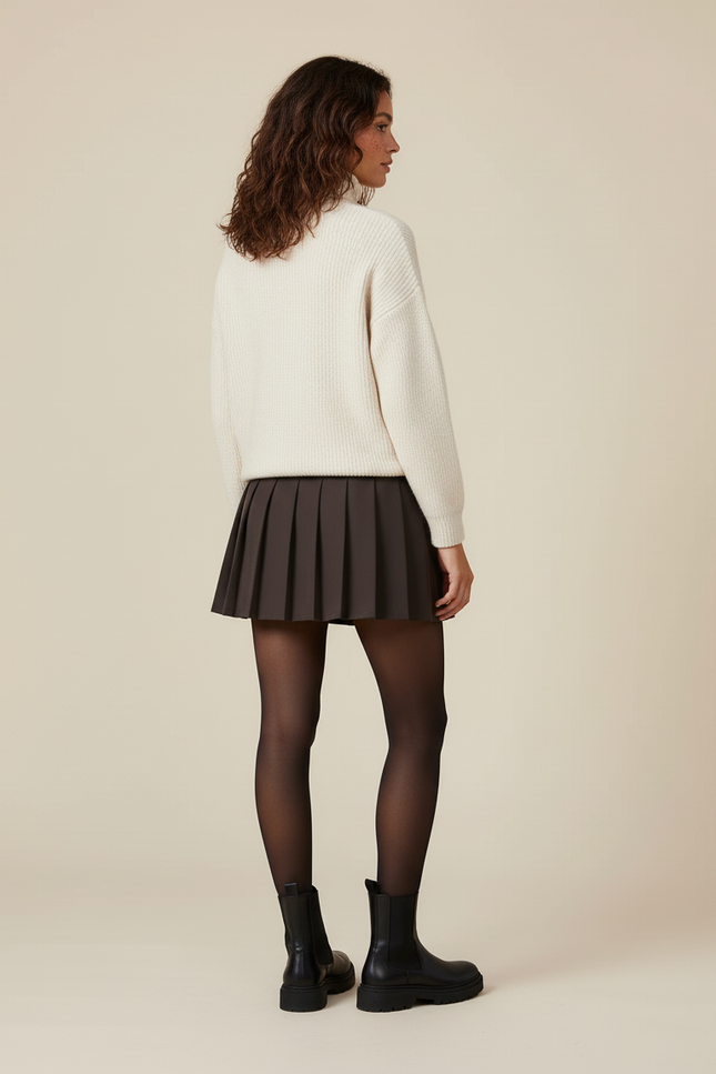 Jupe Patineuse Marron Plissée Chic Élégante